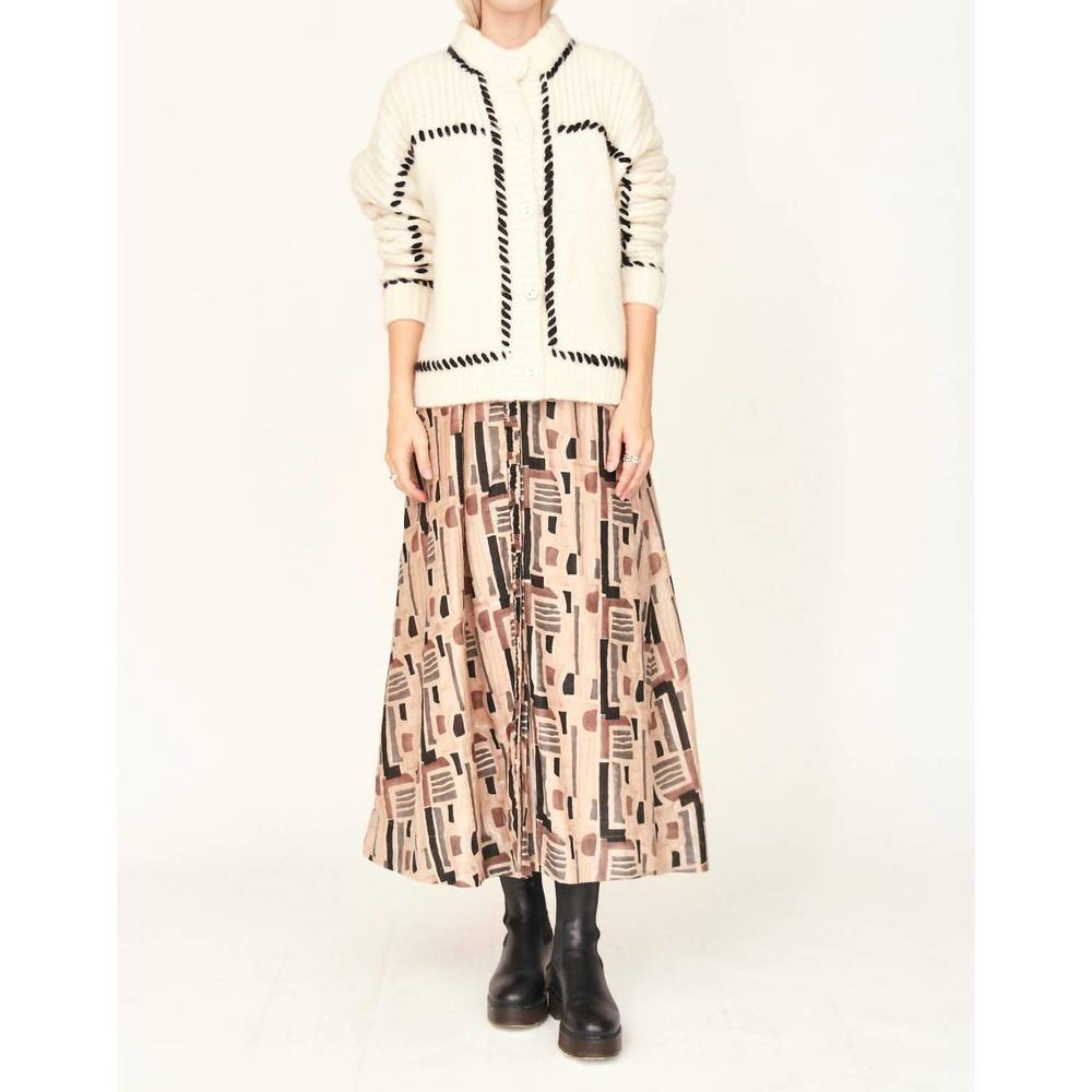 Women's Cream Knit Cardigan with Black Trim